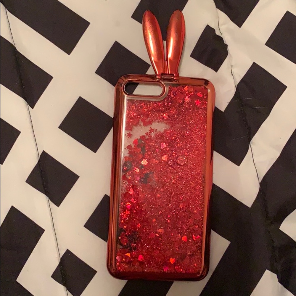 Red glitter iPhone 6+ case with bunny ears